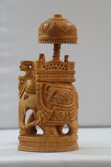 Wooden Carved Ambari Elephant With Umbrella