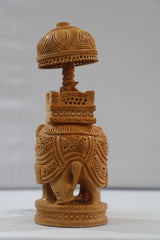 Wooden Carved Ambari Elephant With Umbrella
