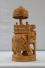 Wooden Carved Ambari Elephant With Umbrella