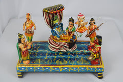 Ksheera Sagar Scene – Hand-Painted Wooden Panel Depicting Samudra Manthan