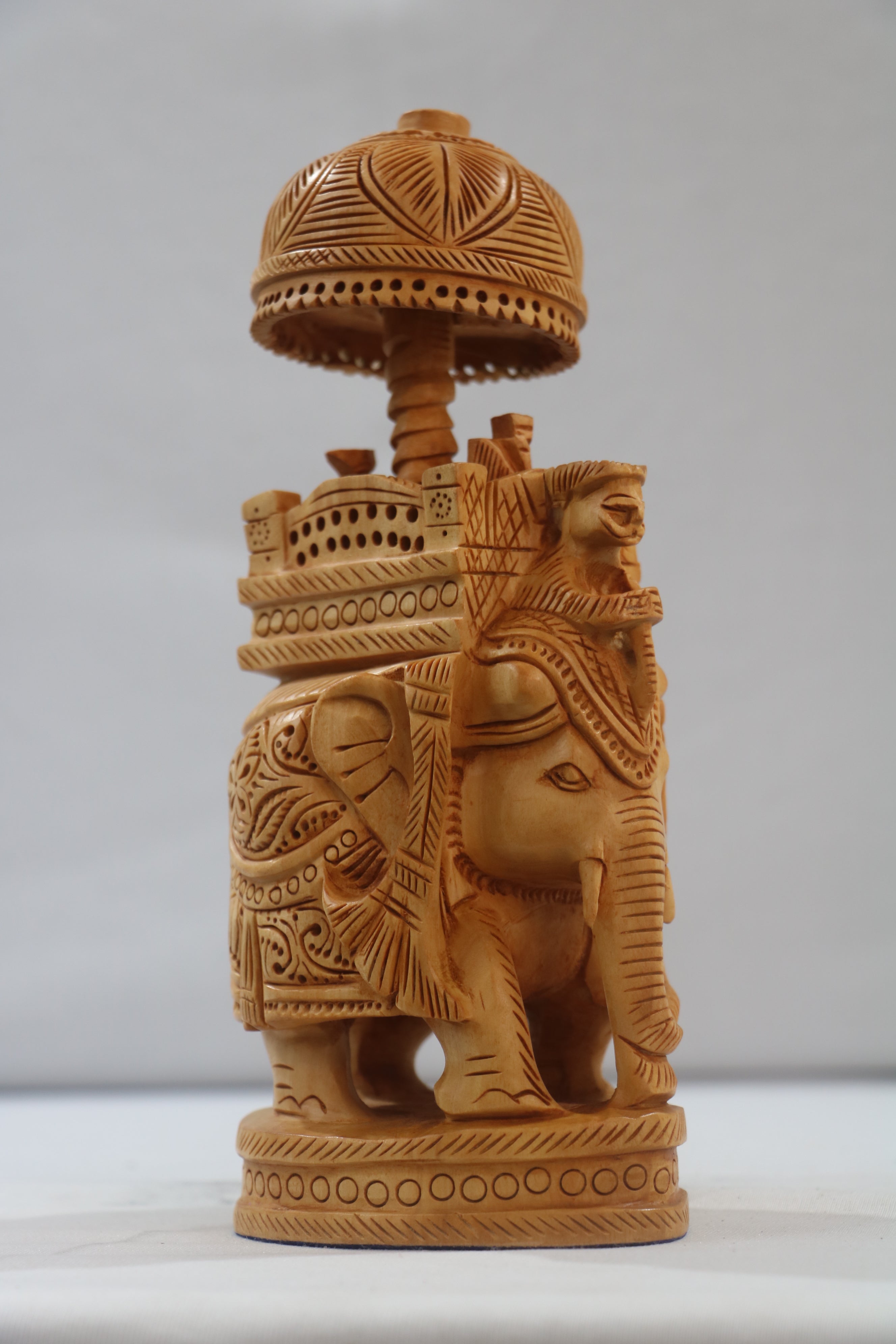 Wooden Carved Ambari Elephant With Umbrella