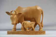 Hand-Carved Wooden Cow with Calf