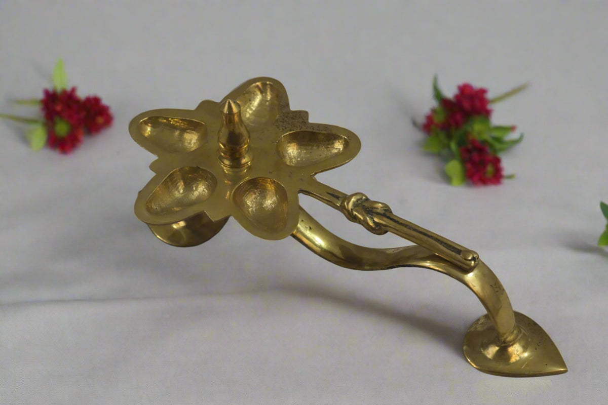 Bronze Floral Harathi Stand – Perfect for Daily Rituals & Festive Poojas