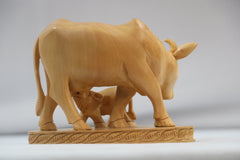 Hand-Carved Wooden Cow with Calf