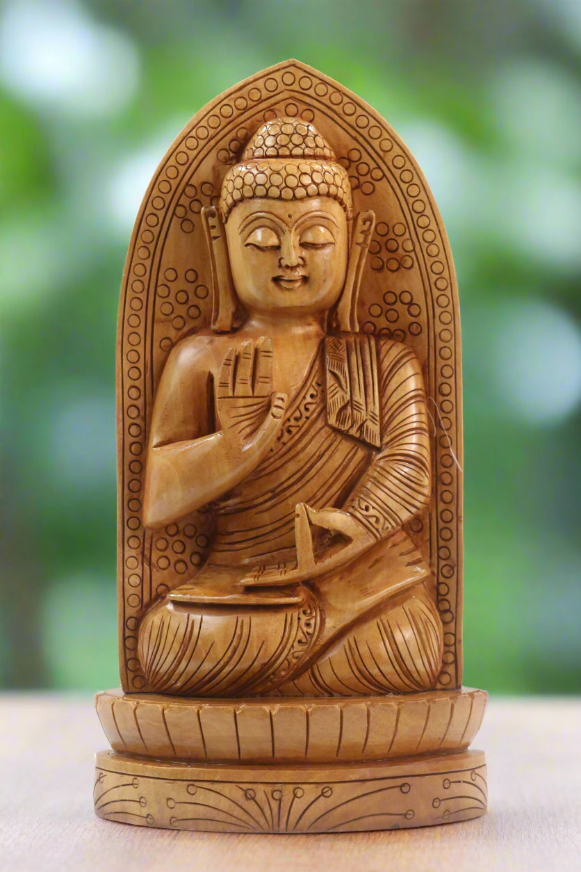 Hand-Carved Wooden Lotus Sitting Buddha – Spiritual Home Decor