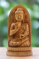 Hand-Carved Wooden Lotus Sitting Buddha – Spiritual Home Decor