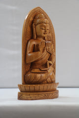 Hand-Carved Wooden Lotus Sitting Buddha – Spiritual Home Decor