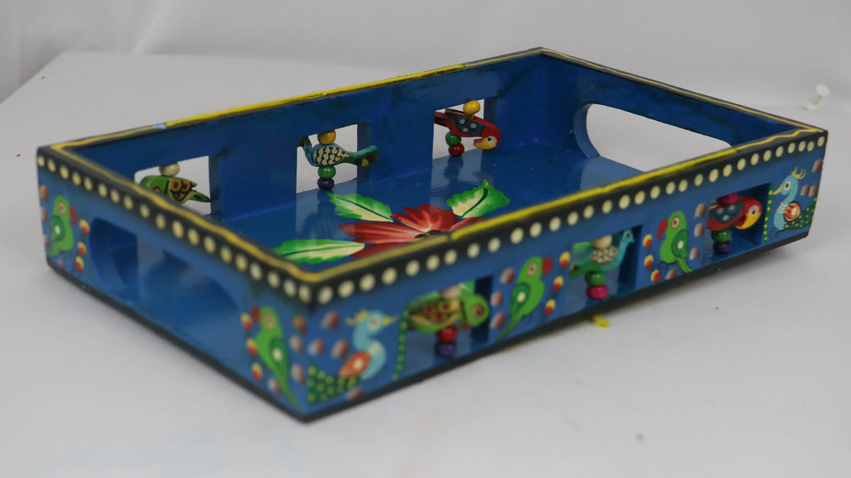 Artisan Hand-Painted Tray – Wooden Decorative Tray for Tea & Snacks   Wooden Lacquerware