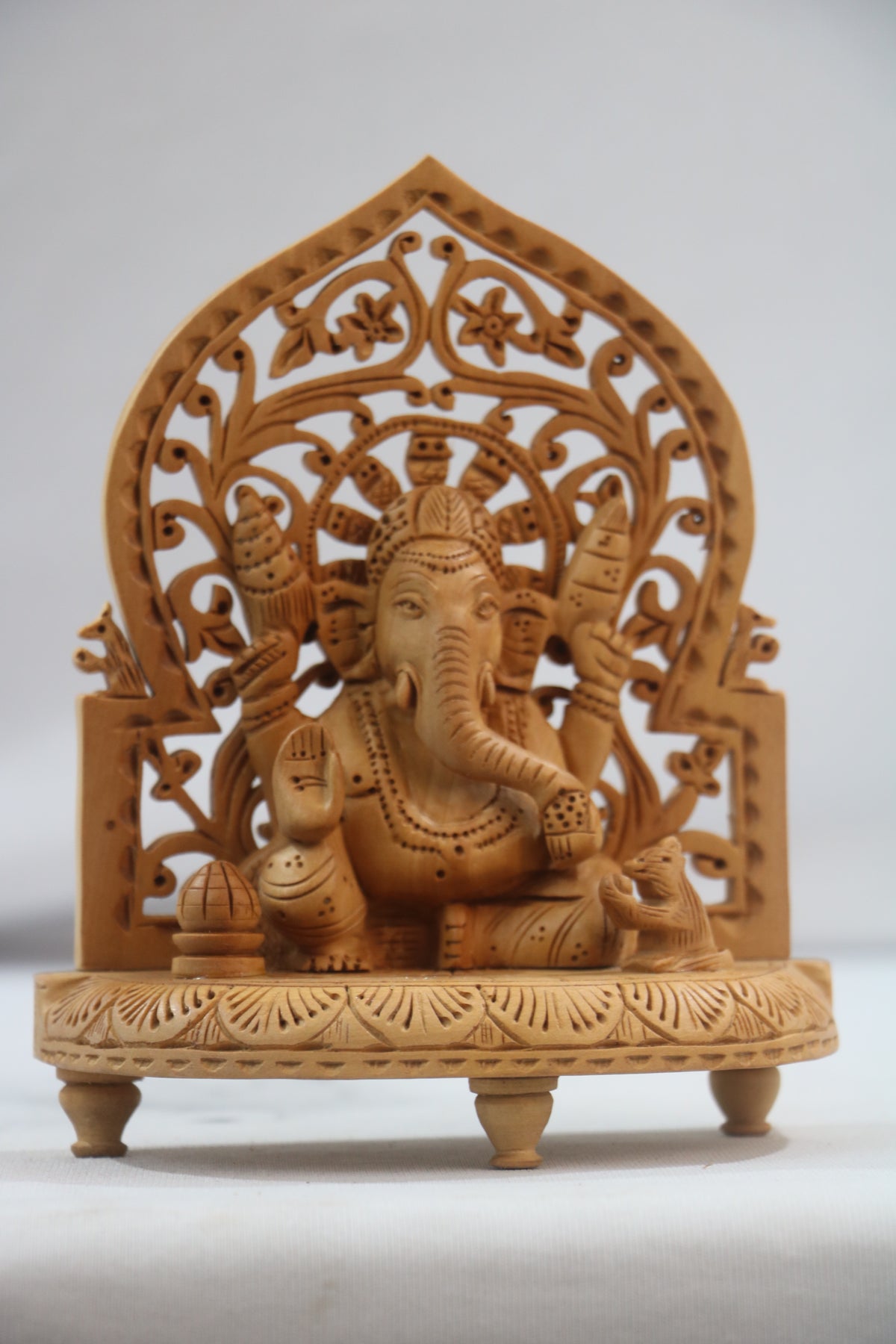 Wooden Lord Ganesh Jali Idol | Artisan Spiritual Sculpture