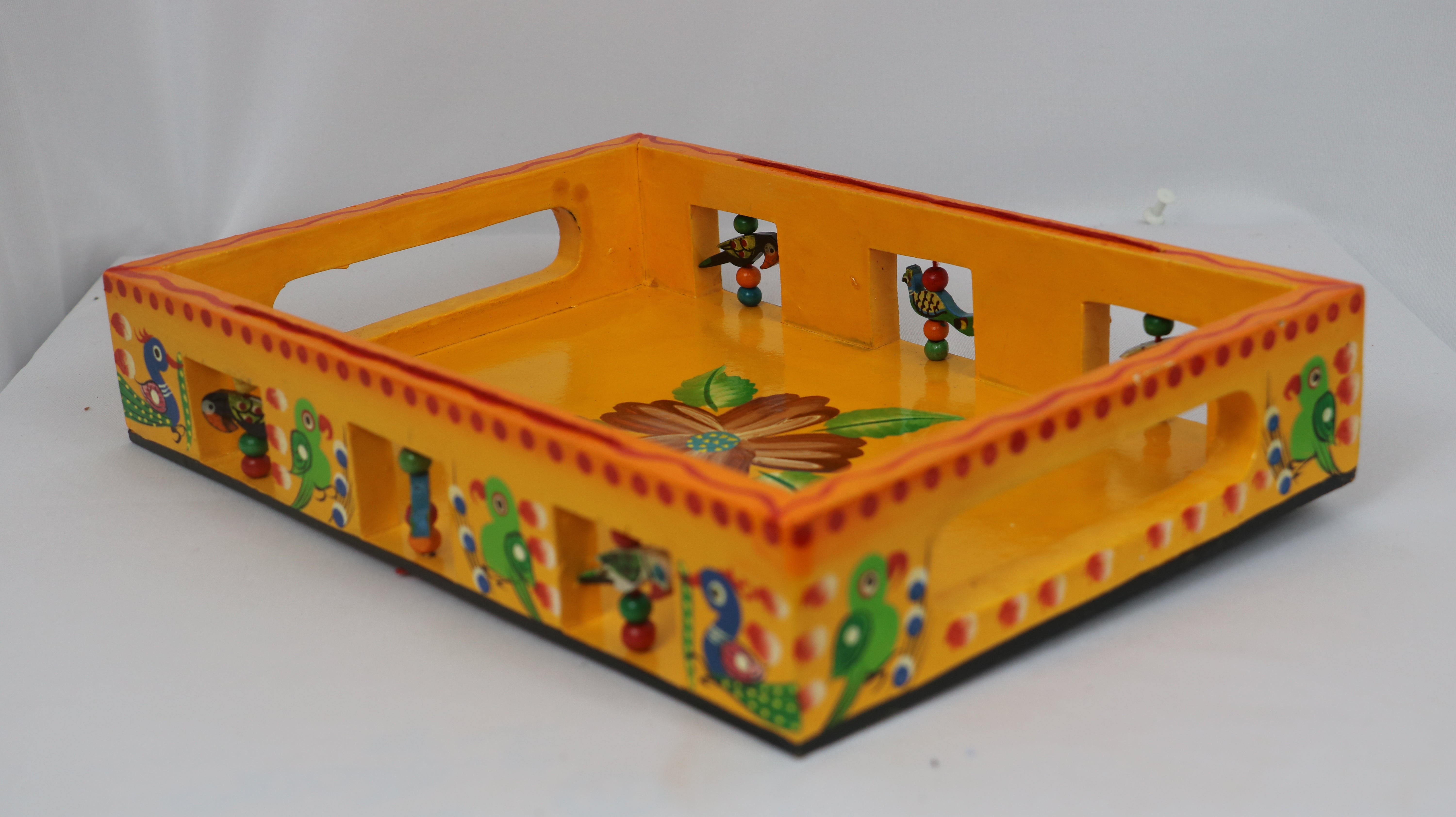 Artisan Hand-Painted Tray – Wooden Decorative Tray for Tea & Snacks