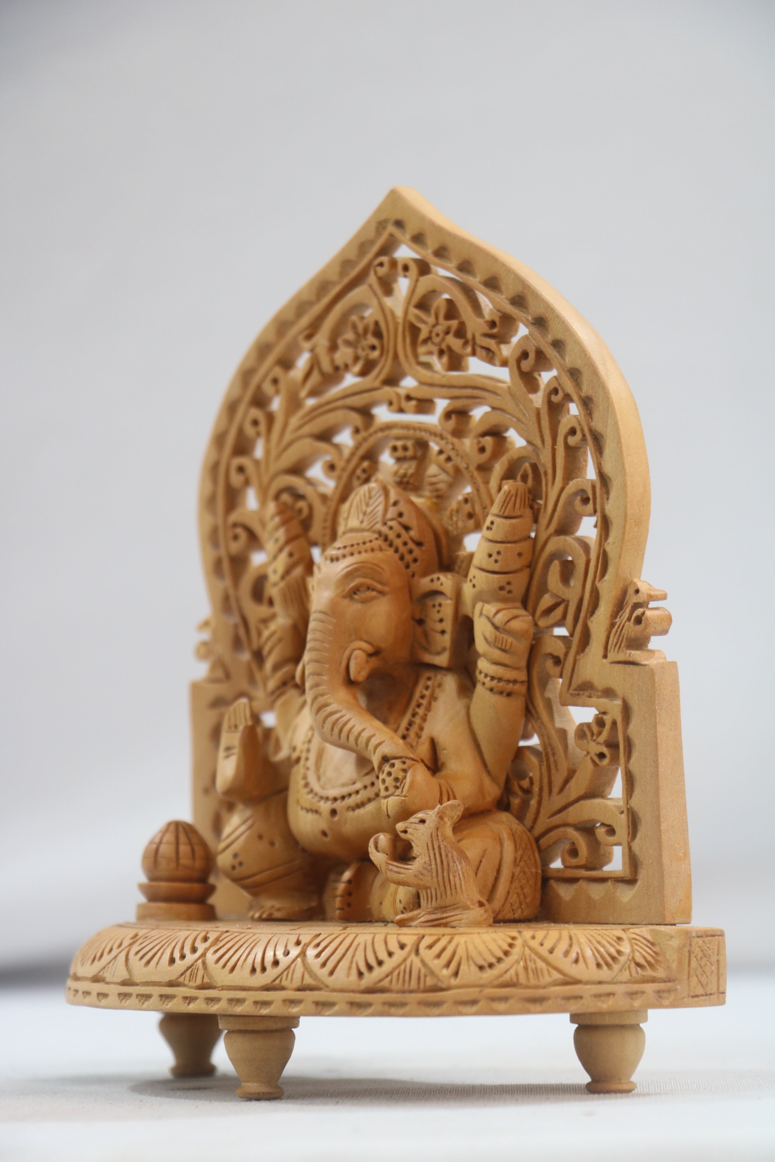 Wooden Lord Ganesh Jali Idol | Artisan Spiritual Sculpture