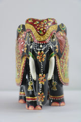 Hand-Painted Wooden Elephant with Floral Design – Artistic Home Decor