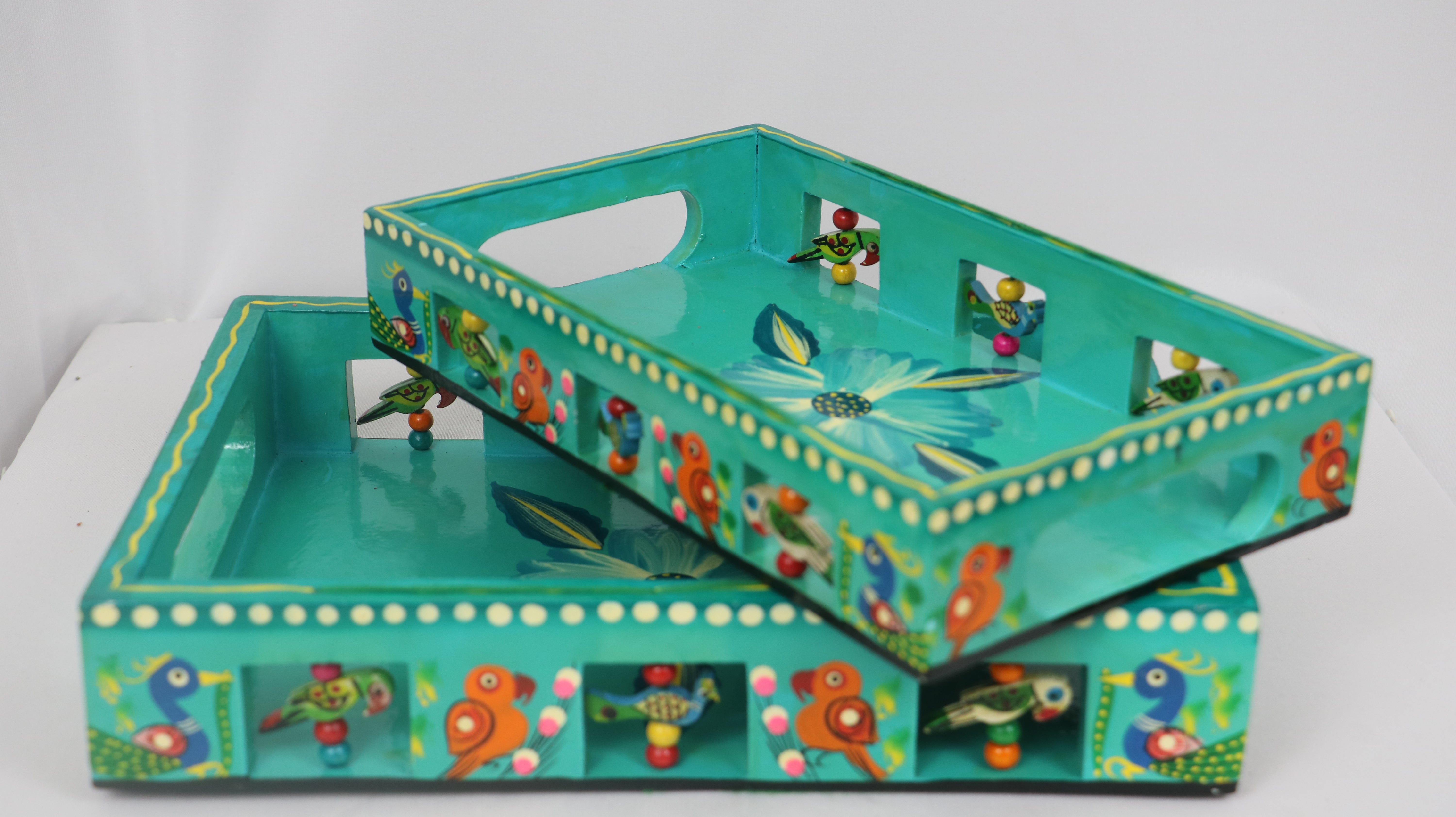 Artisan Hand-Painted Tray – Wooden Decorative Tray for Tea & Snacks