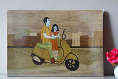 Rosewood Inlay Frame - Father and Daughter on Scooter