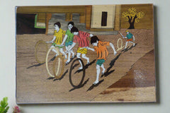 Rosewood Inlay Frame Depicting Joyful Kids at Play