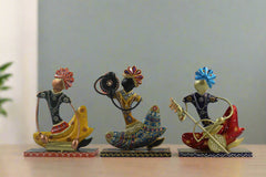 Iron Multicolor Antique Musician Set of 3 Decorative Showpiece