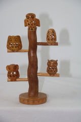 Carved Wooden Owl on Tree | Handmade Natural Home Decor