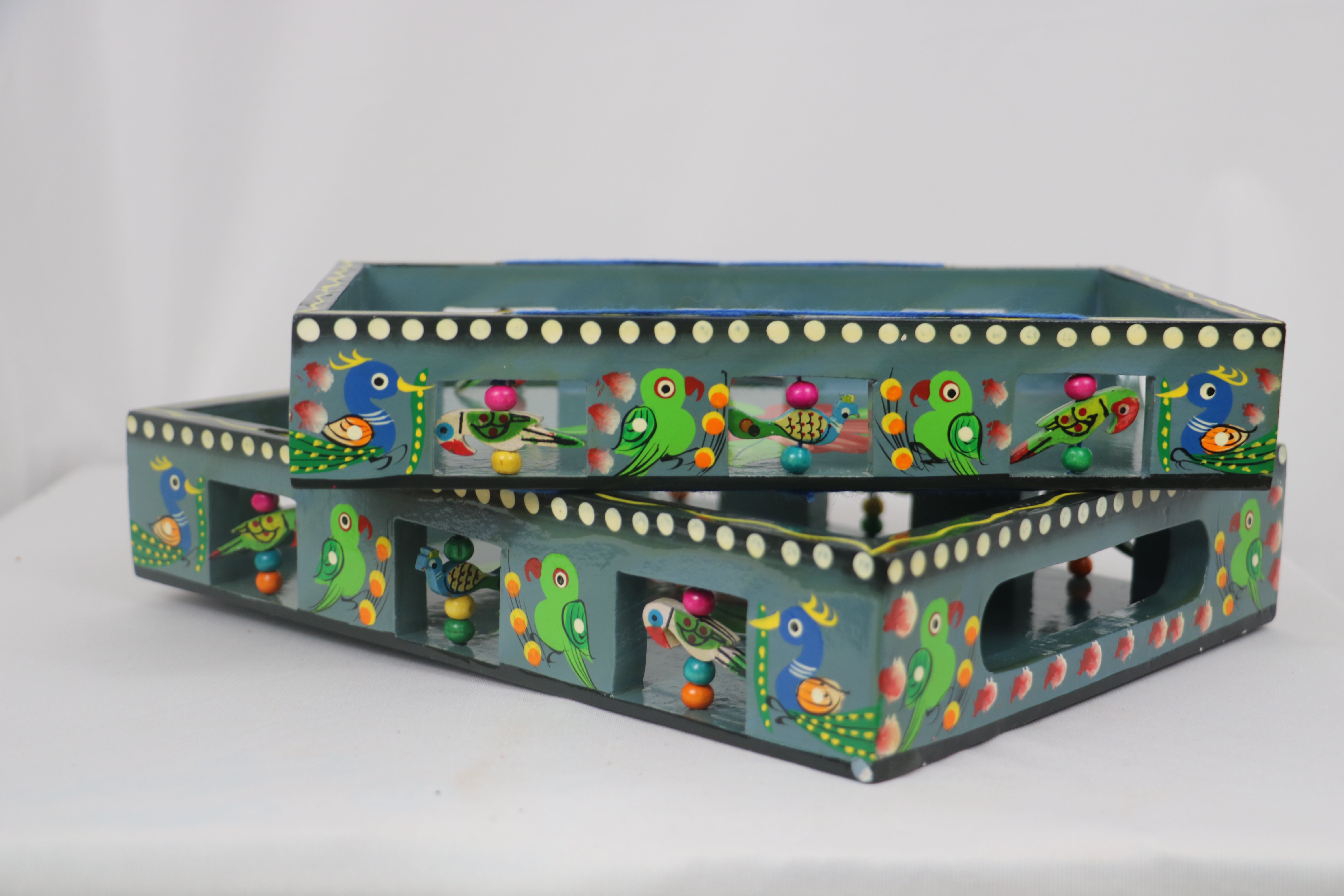 Artisan Hand-Painted Tray – Wooden Decorative Tray for Tea & Snacks