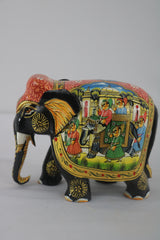 Black Painted Wooden Mughal Elephants – Elegant Decorative Figurines