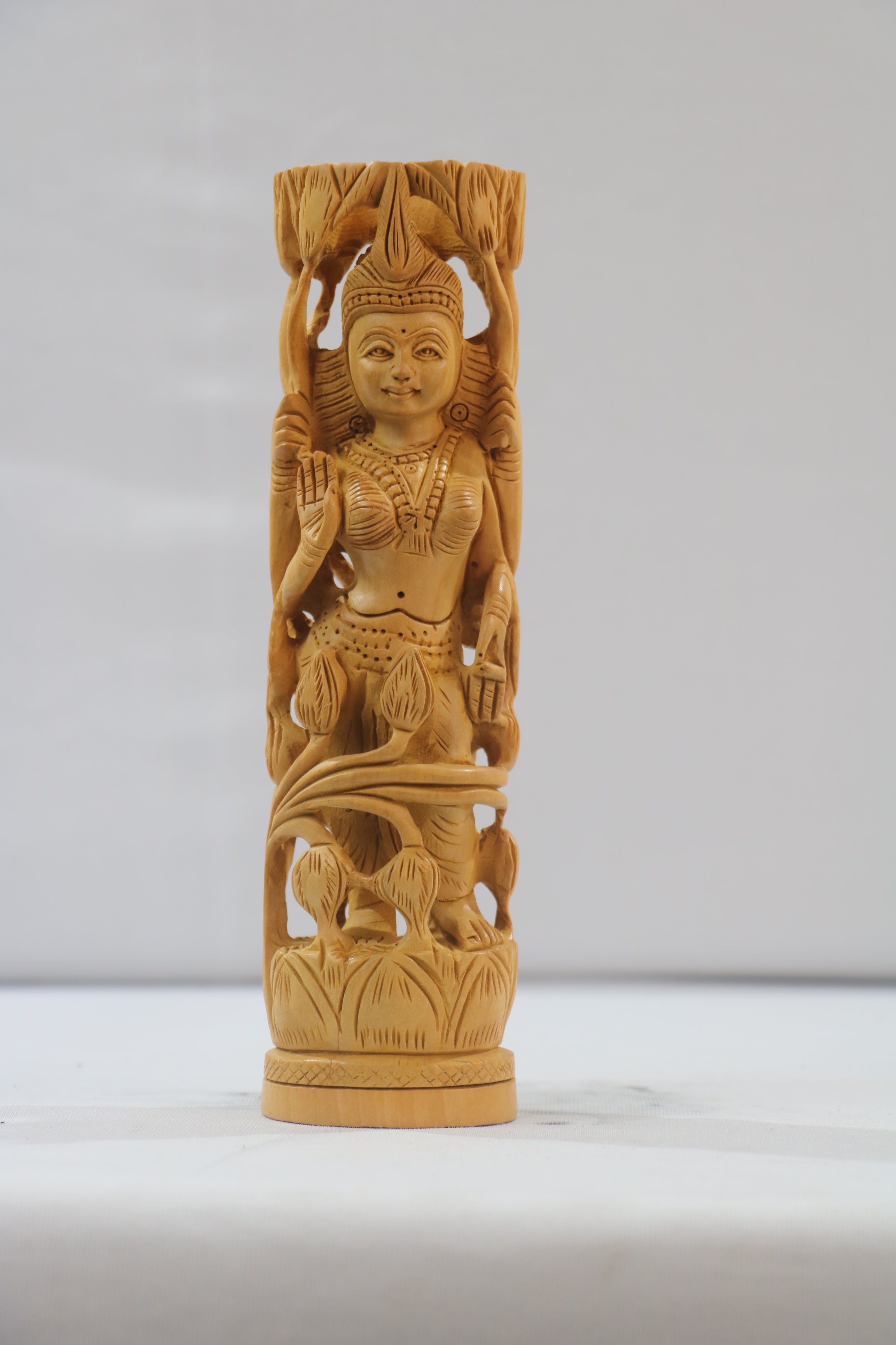 Hand-Carved Wooden Goddess Parvathi Statue – Standing on Lotus