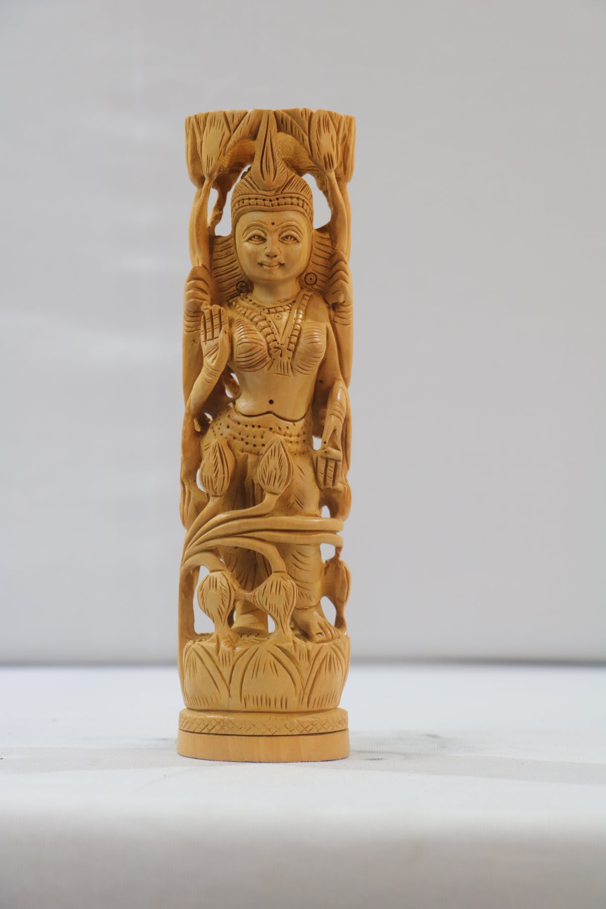 Hand-Carved Wooden Goddess Parvathi Statue – Standing on Lotus