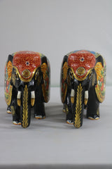 Black Painted Wooden Mughal Elephants – Elegant Decorative Figurines