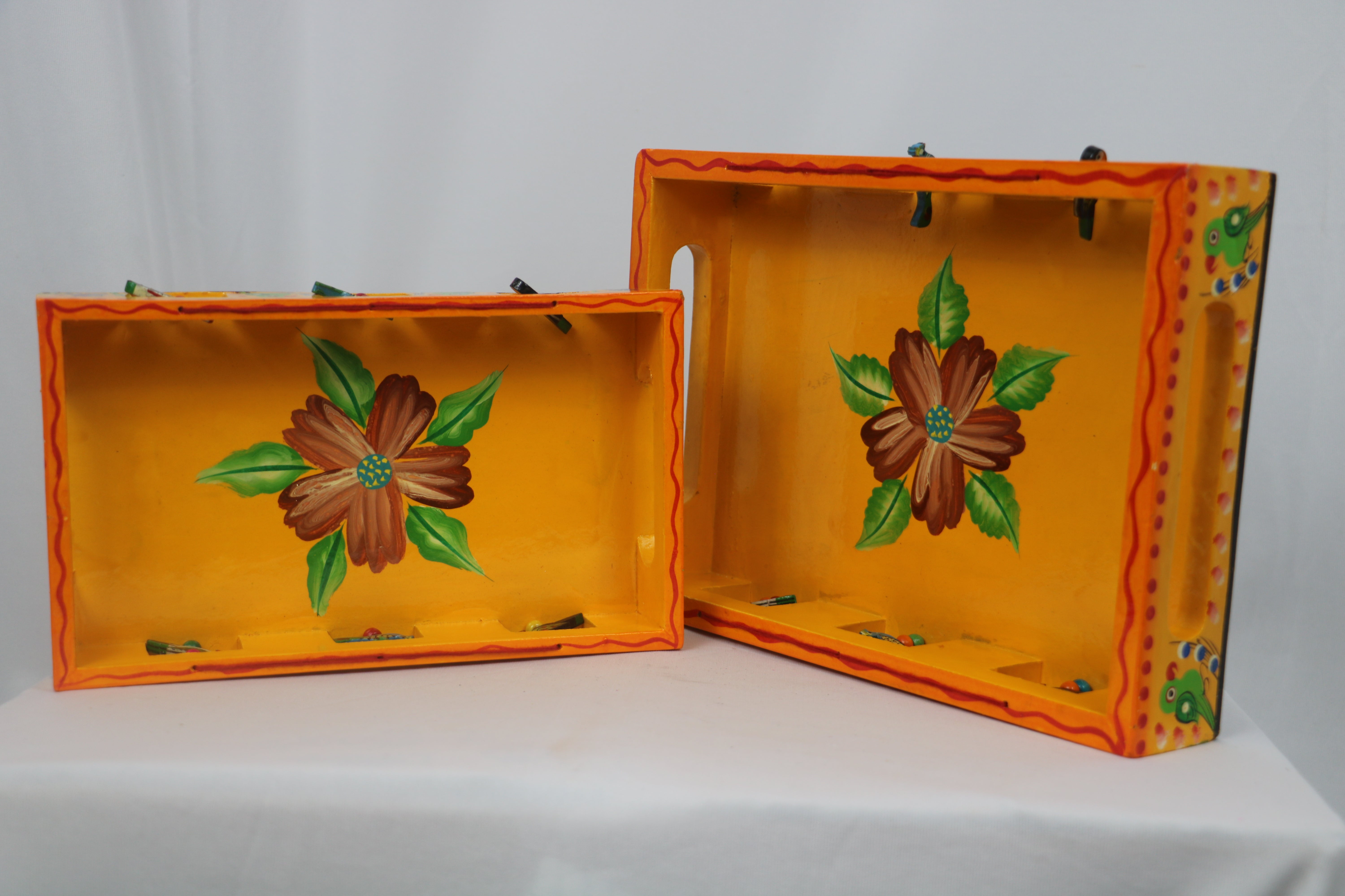 Artisan Hand-Painted Tray – Wooden Decorative Tray for Tea & Snacks
