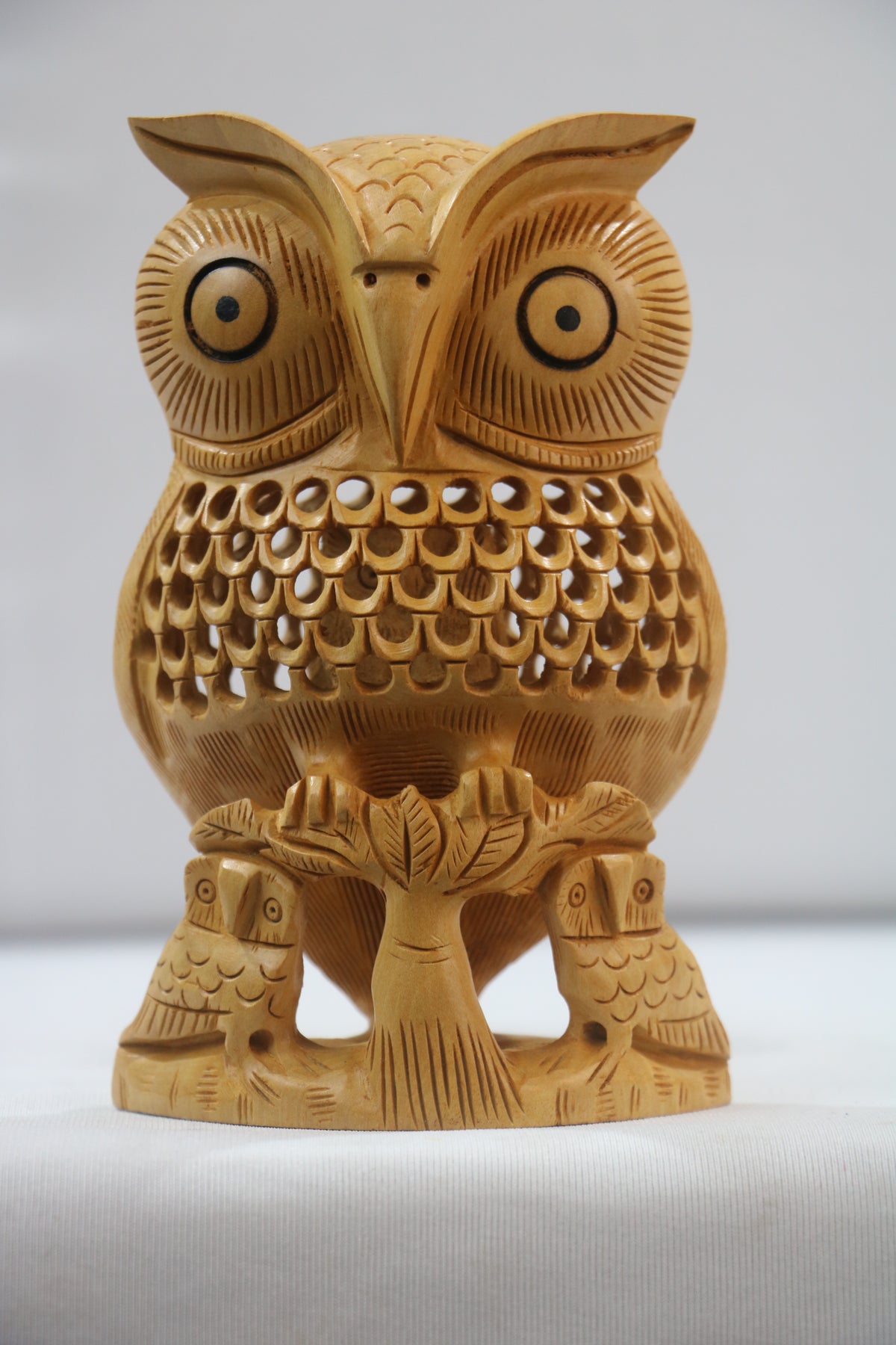 Handmade Wooden Jali Owl – Intricate Carved Decor Piece