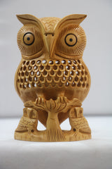 Handmade Wooden Jali Owl – Intricate Carved Decor Piece