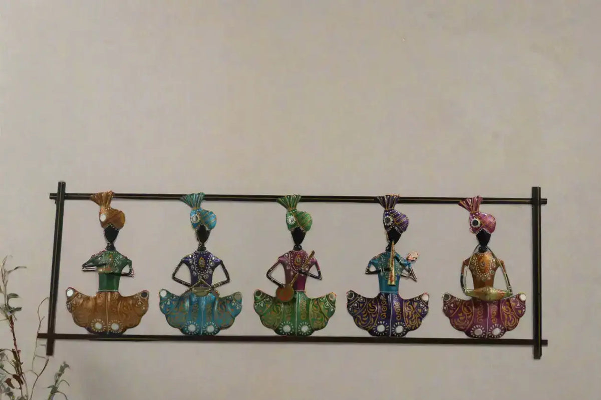 Iron Hand Painted Sardar Musicians "5" Wall Hanger   Iron Decorative