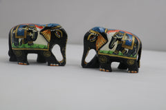 Black Painted Wooden Mughal Elephants – Elegant Decorative Figurines