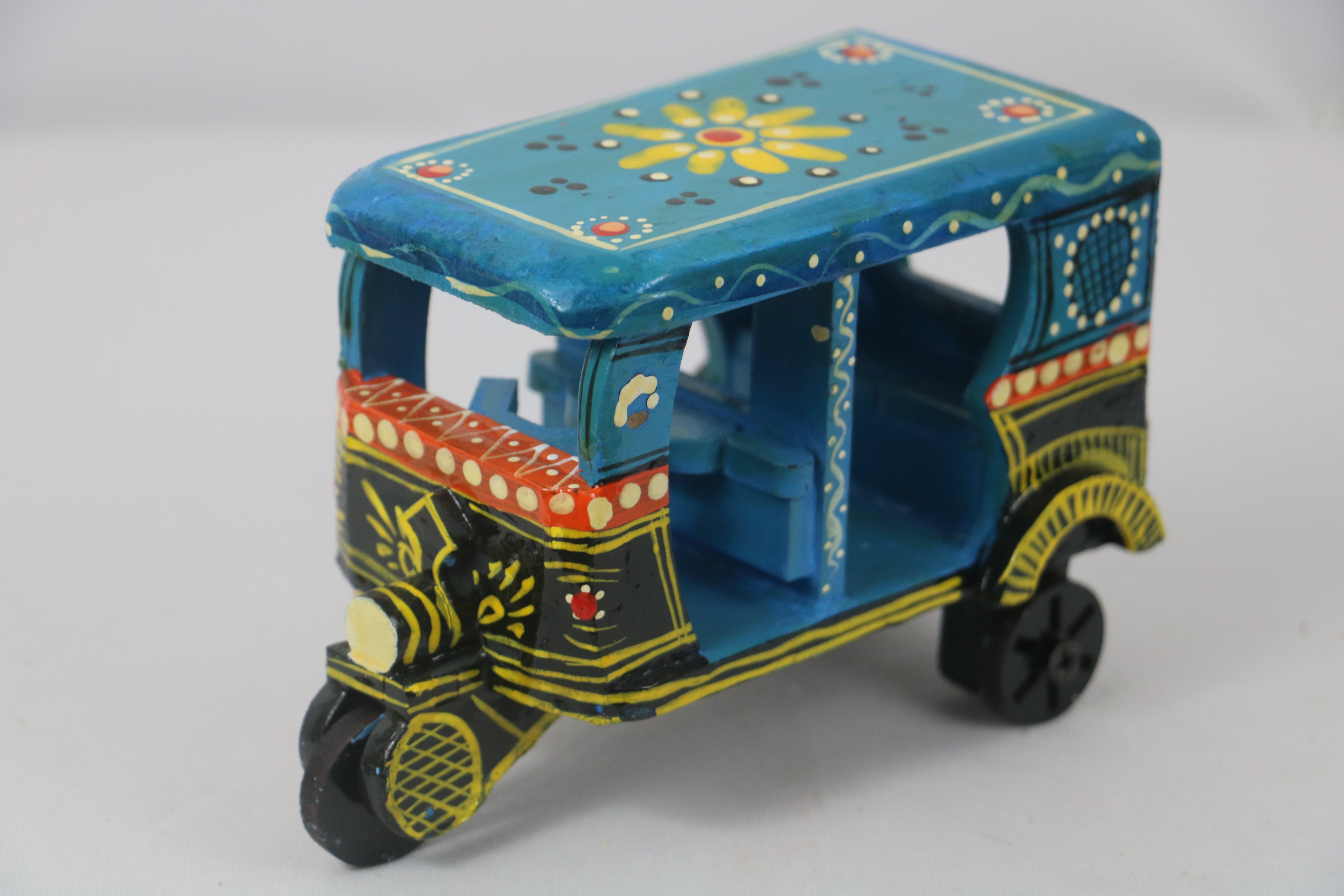 Wooden Auto Rickshaw Model – Handcrafted & Painted Toy or Decor