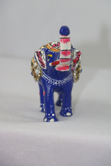 Hand-Painted Metal Elephant with Stone Inlay | Decorative Figurine