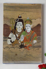 Wooden Inlay Shiva Parvati Frame – South Indian Handmade Spiritual Art