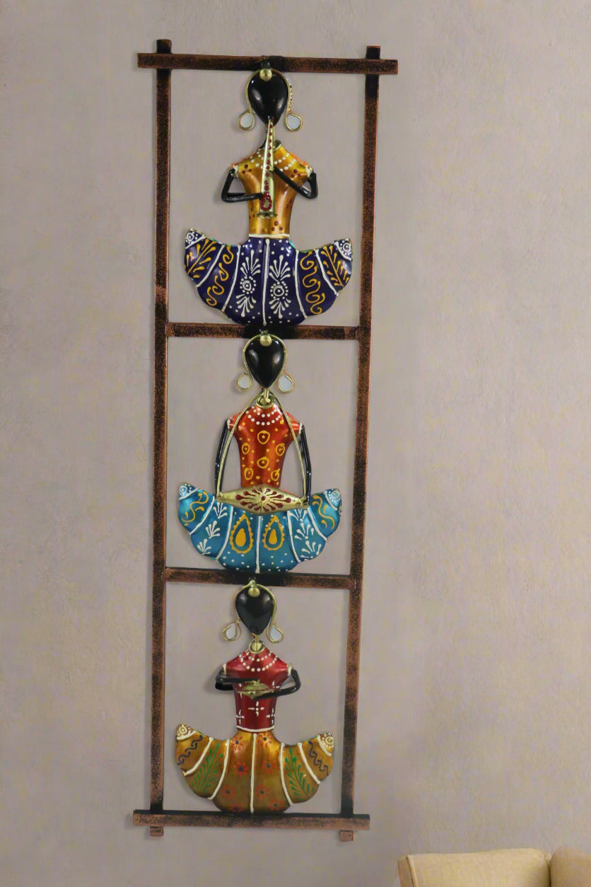 Iron Hand Painted Rajasthani Lady Wall Hanger Set Of 3