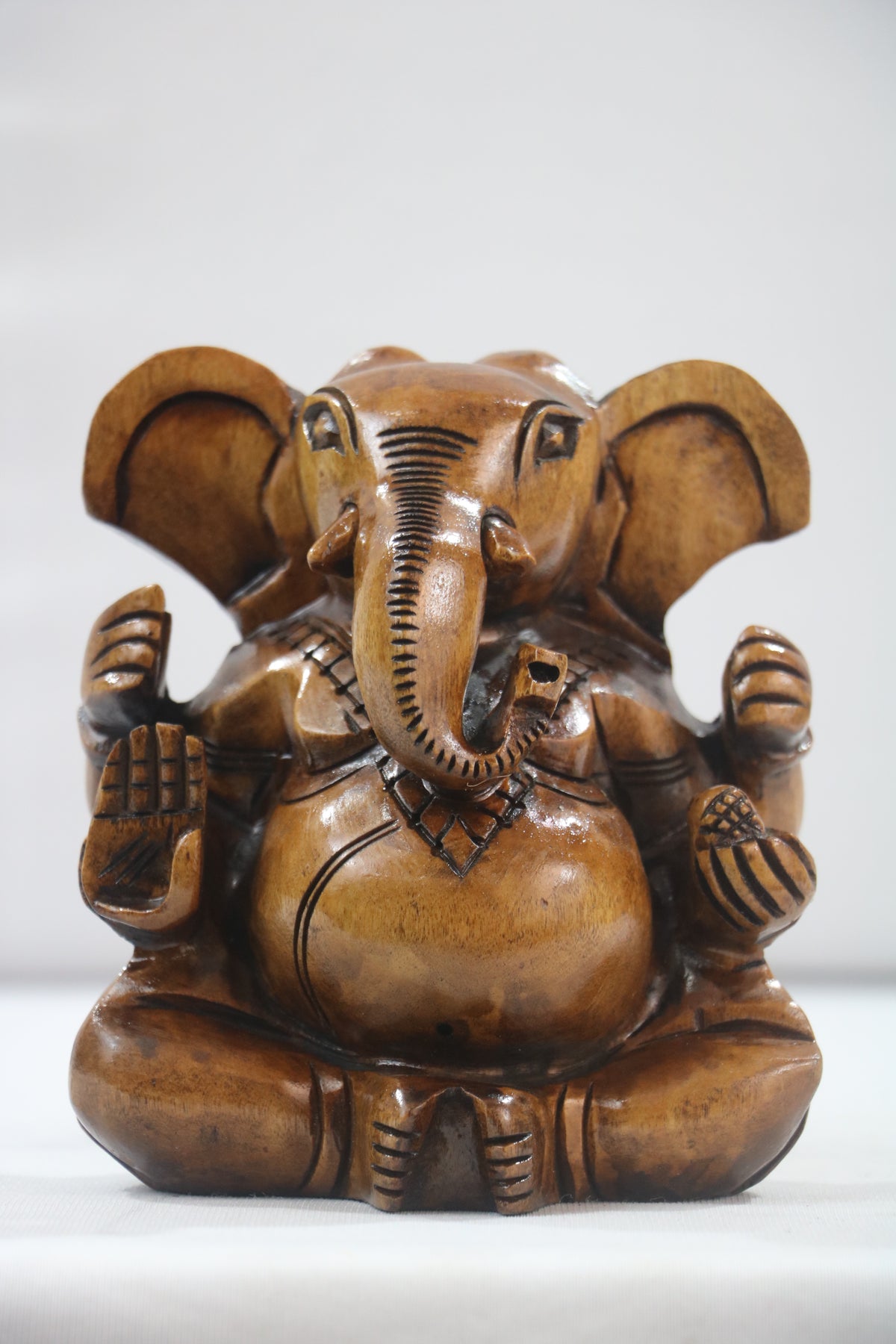 Decorative Wooden Ganesh in Seated Position | Handmade Religious Figurine