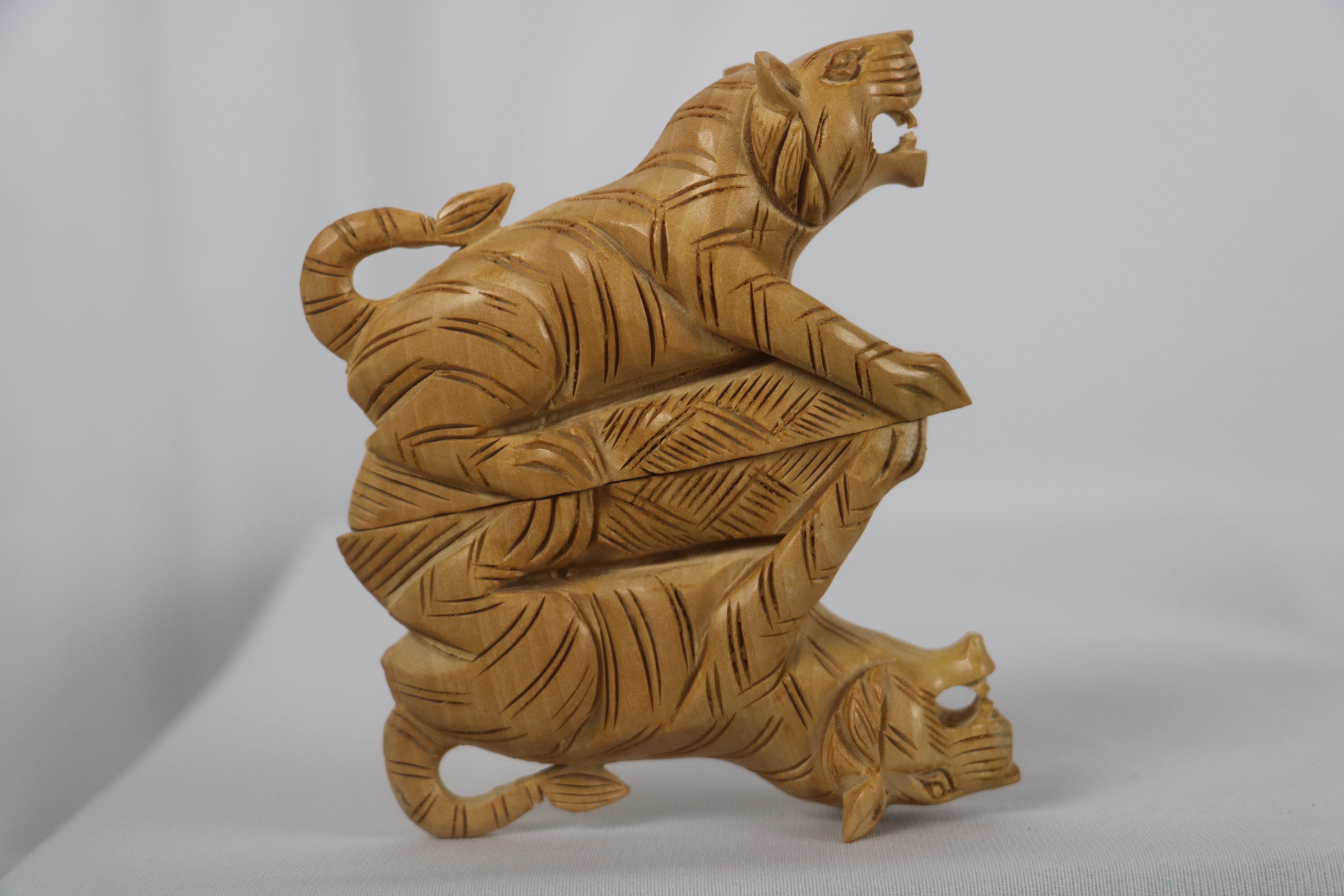 Decorative Wooden Tiger | Intricately Hand-Carved Animal Figurine