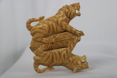 Decorative Wooden Tiger | Intricately Hand-Carved Animal Figurine