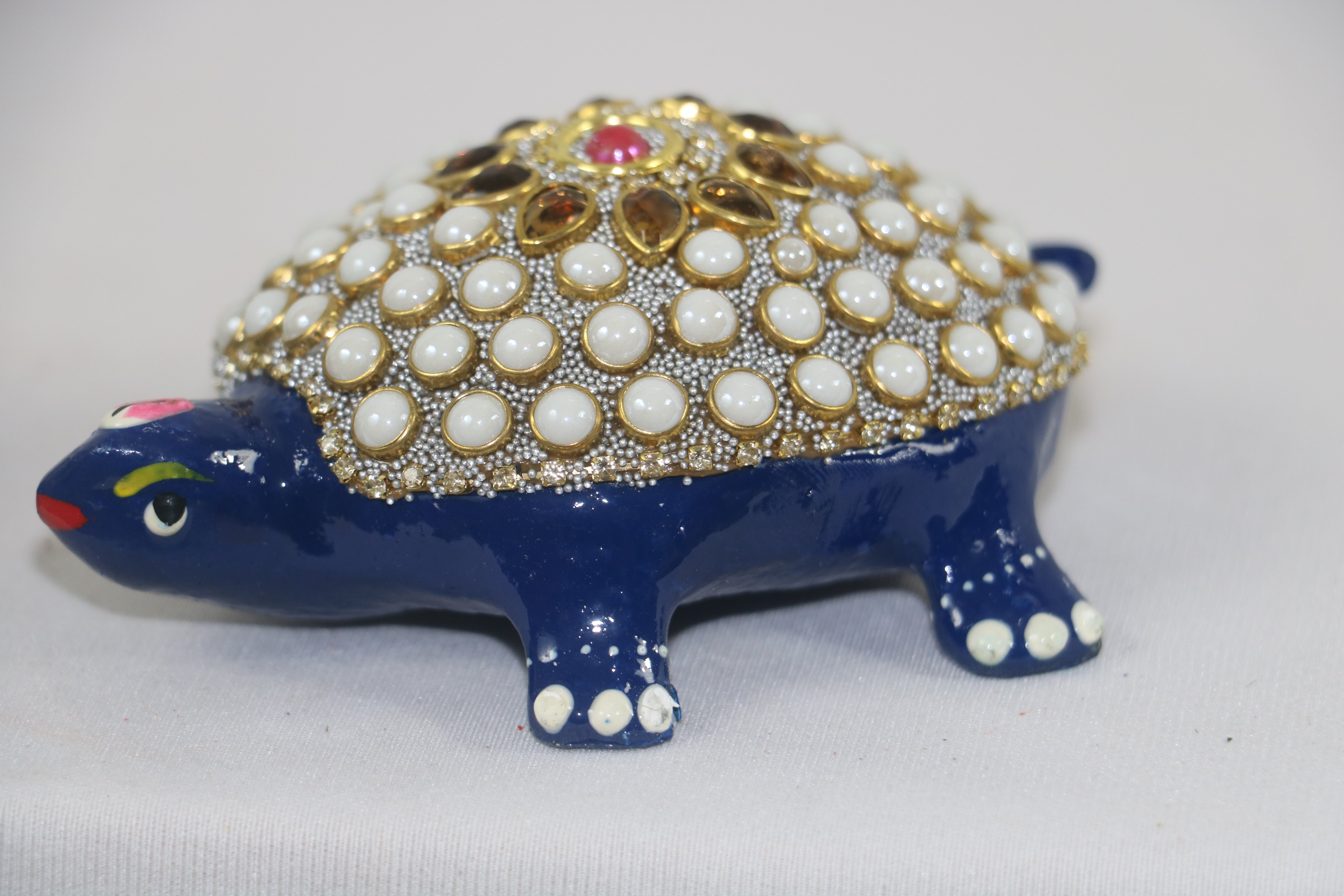 Metal Tortoise with Stone Meenakari | Decorative Feng Shui Figurine