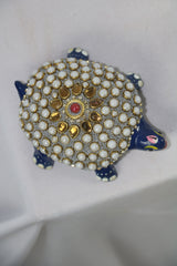 Metal Tortoise with Stone Meenakari | Decorative Feng Shui Figurine