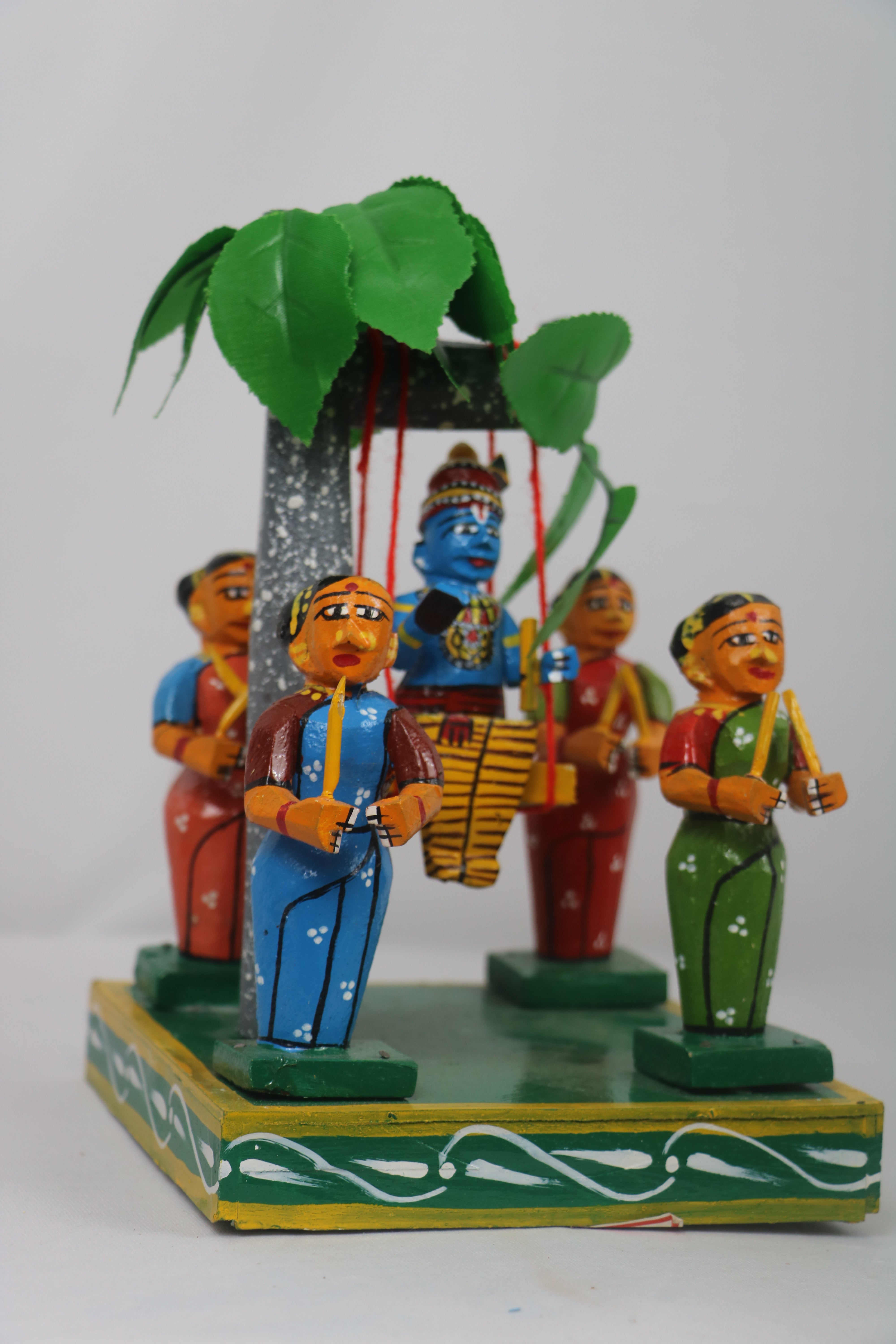 Artisan Krishna in Jhula with Gopikas – Authentic Wooden Craft