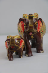 Hand-Painted Wooden Elephant with Trunk Up | Decorative Figurine