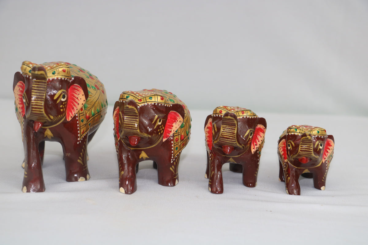 Hand-Painted Wooden Elephant with Trunk Up | Decorative Figurine