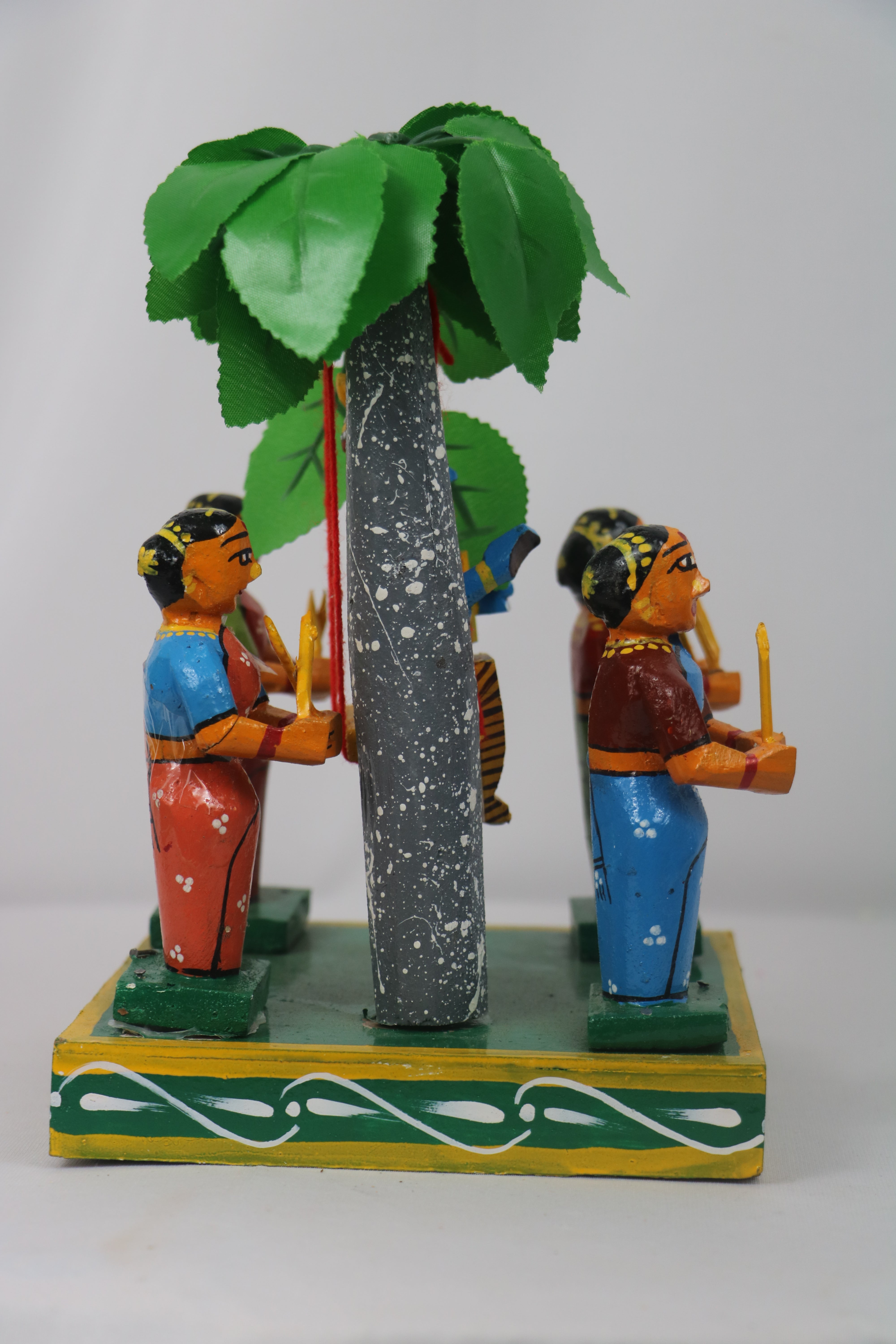Artisan Krishna in Jhula with Gopikas – Authentic Wooden Craft