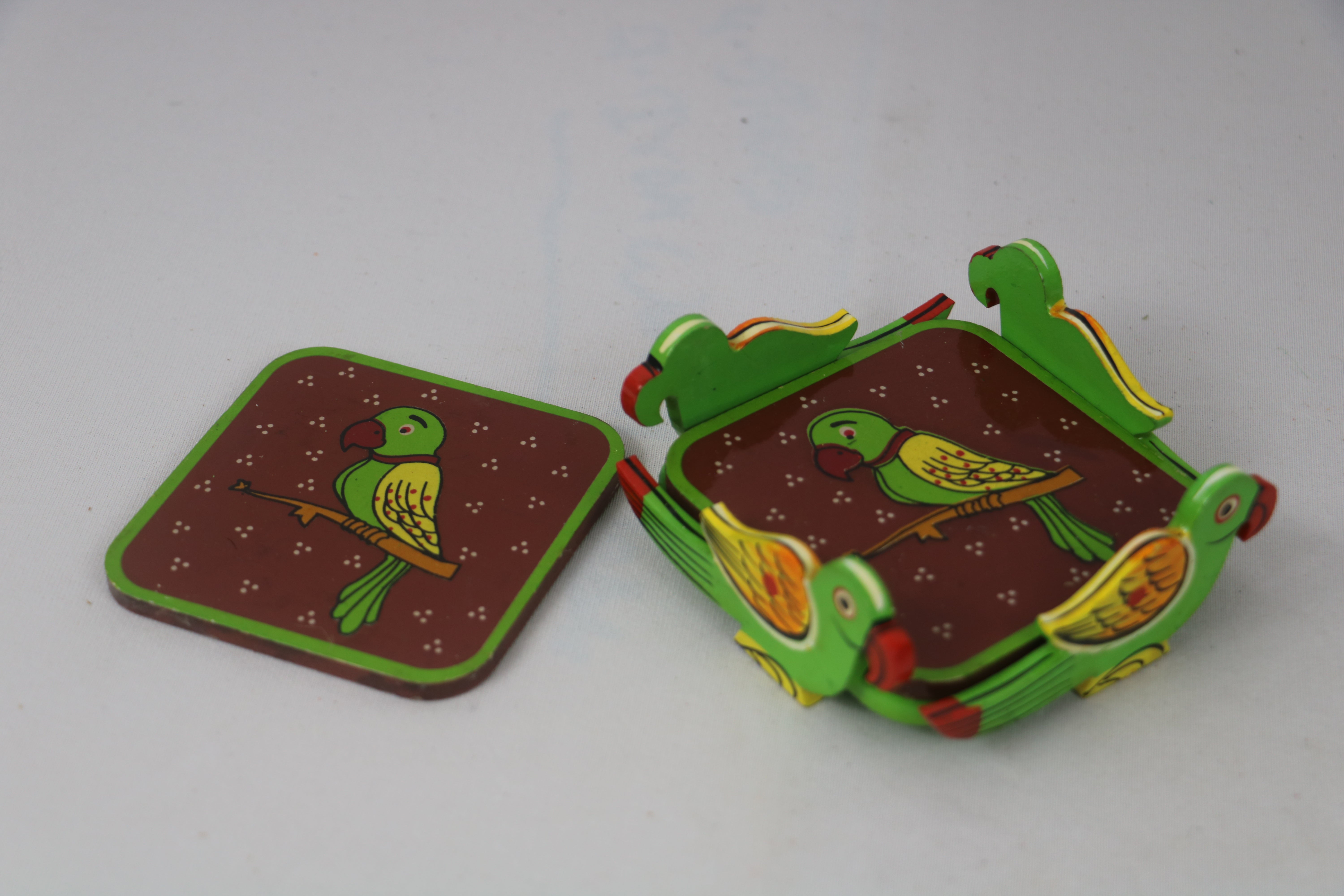 Wooden Coaster Set with Hand-Painted Designs – Home & Kitchen