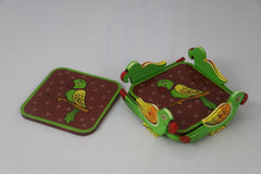 Wooden Coaster Set with Hand-Painted Designs – Home & Kitchen