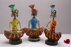 Iron Multicolor Sitting Sardar Musician Set of 3 Decorative Showpiece