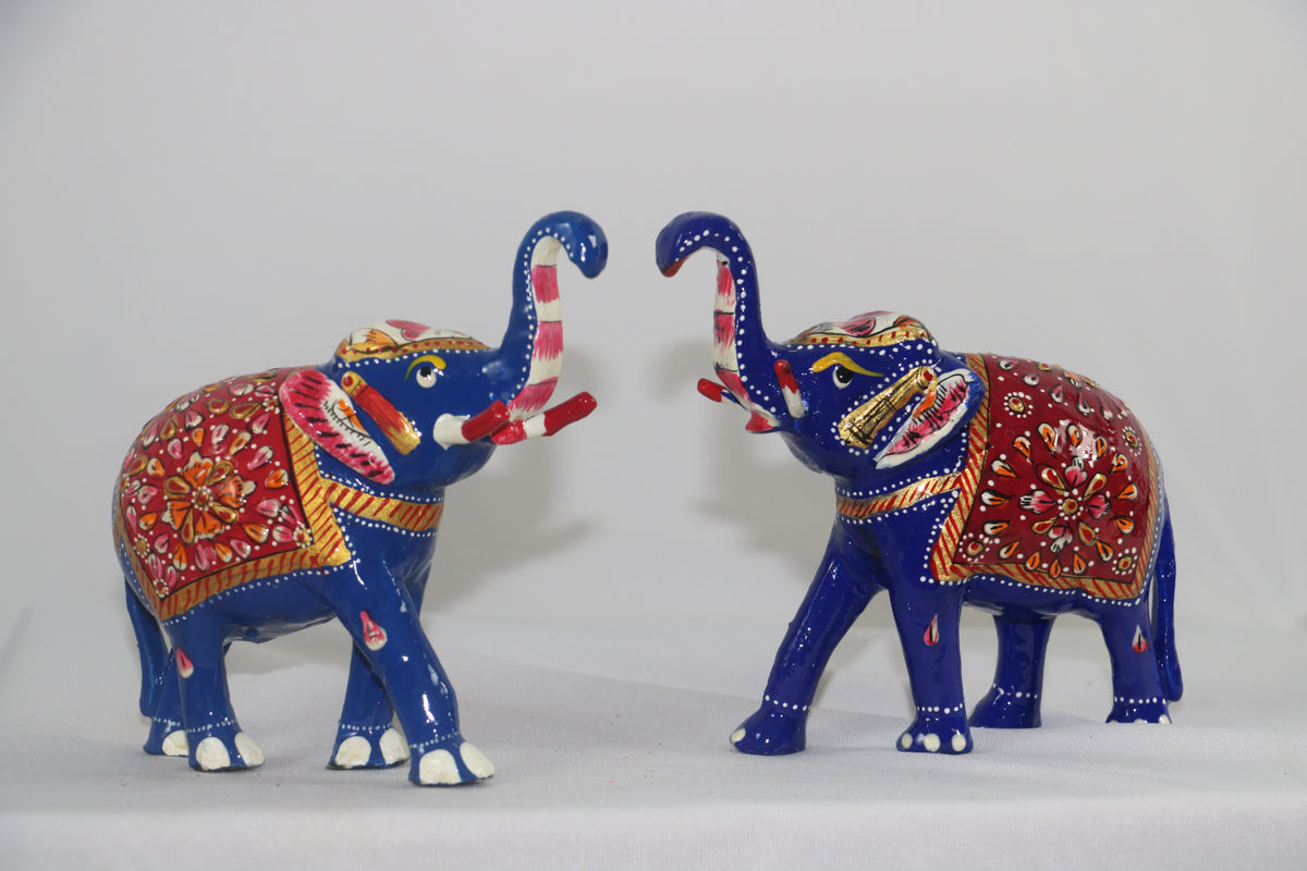 Colorful Hand-Painted Metal Elephant Pair – Traditional Craft