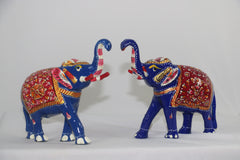 Colorful Hand-Painted Metal Elephant Pair – Traditional Craft
