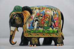 Black Painted Wooden Mughal Elephants – Elegant Decorative Figurines